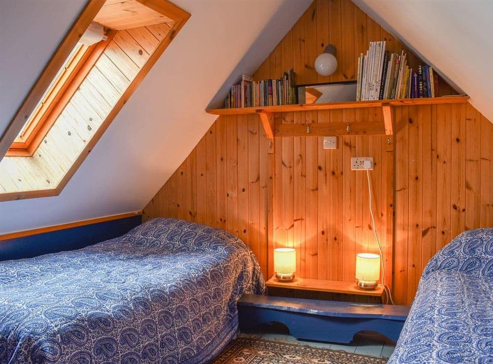 Delightful bedroom with twin beds at Crovie in Crovie, Gardenstown, Banffshire