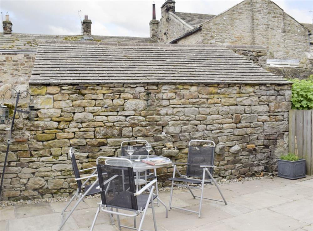Patio with outdoor furniture at Cuckoo Hill View in Reeth, near Richmond, North Yorkshire