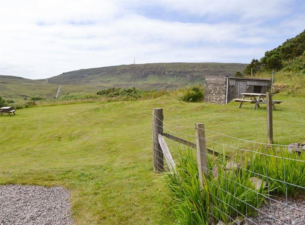 Lawned garden area at Cuillin View in Husabost, Isle of Skye., Isle Of Skye
