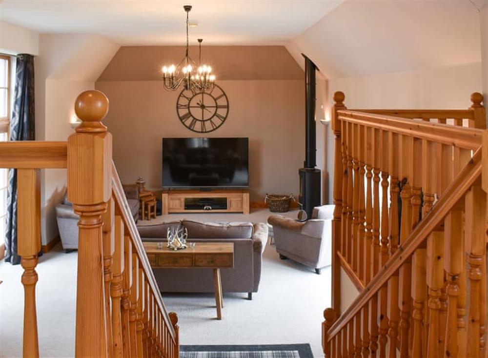 Living room with large TV at Culdrain Steading in Gartly, near Huntly, Aberdeenshire