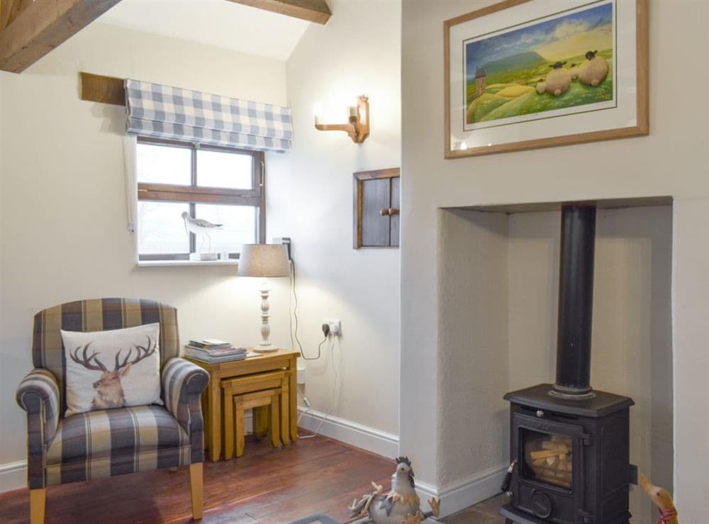 Welcoming wood burner within living area at Curlew Barn in Leyburn, North Yorkshire