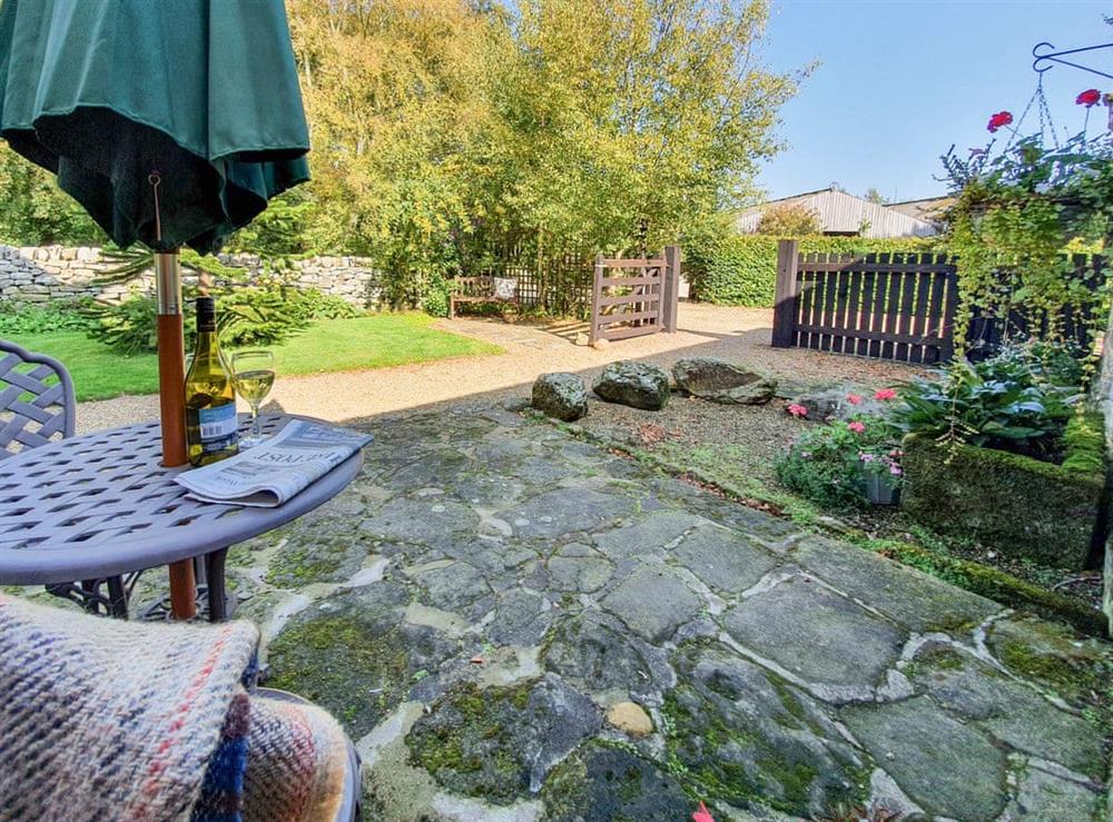 Patio at Curly Tail Cottage in Harwood Dale, near Scarborough, North Yorkshire