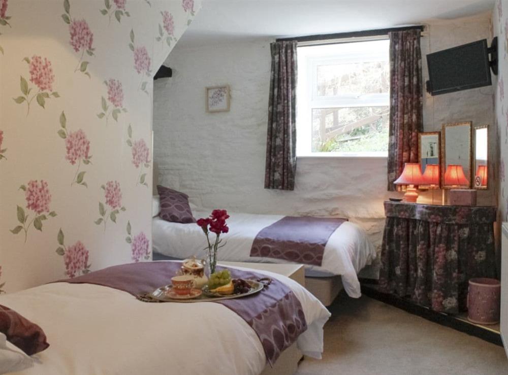 Useful twin bedroom with wall mounted TV at Dairy Cottage in Barnstaple, Devon