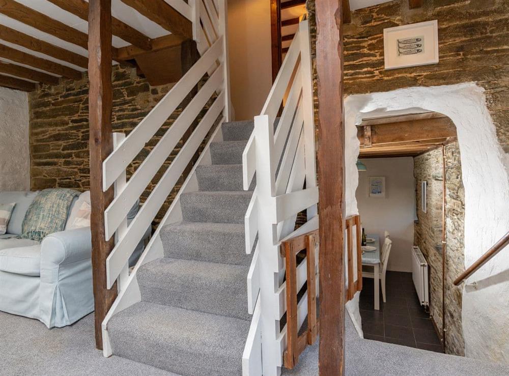 Centrally located stairway at Dairy Cottage in Fowey, Cornwall