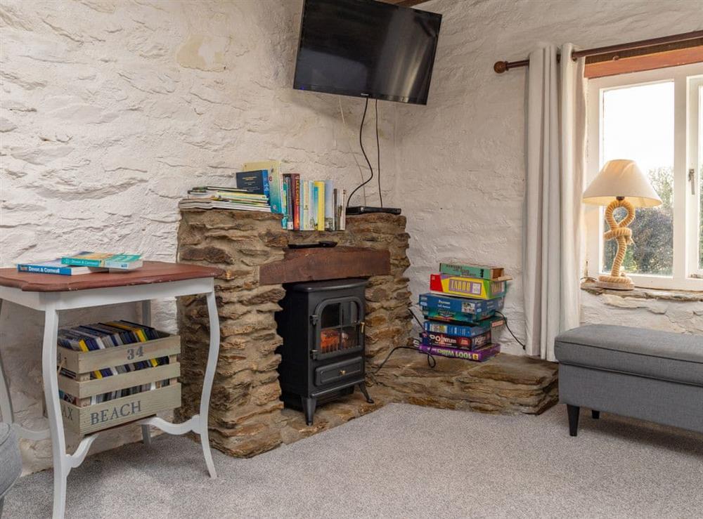 Cosy living area at Dairy Cottage in Fowey, Cornwall