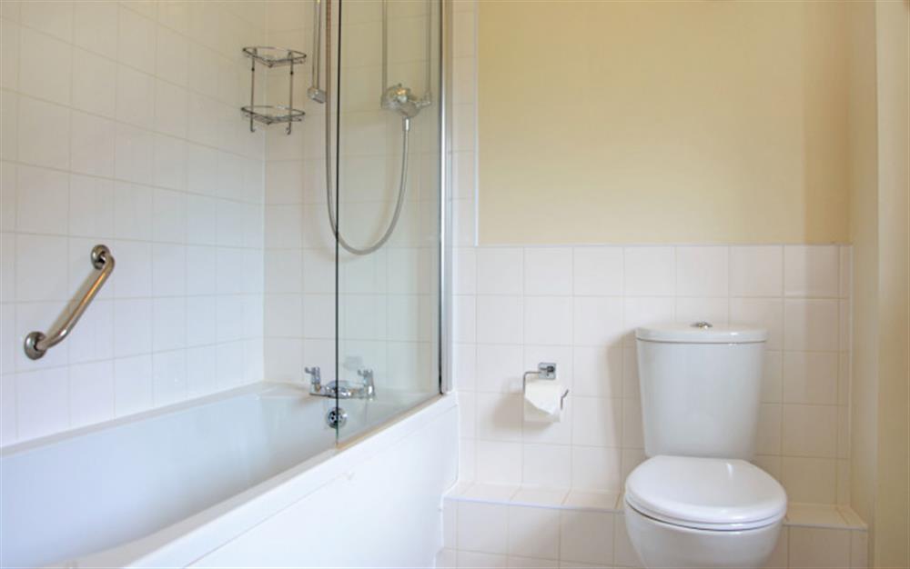 Family bathroom with shower over the bath at Dairy Cottage in Whitchurch Canonicorum