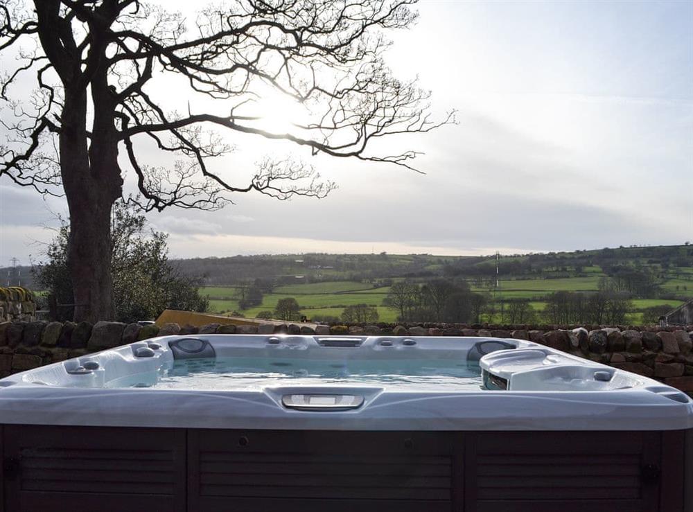Hot tub with great views at Dairy House Farm in Horton, near Leek, Staffordshire