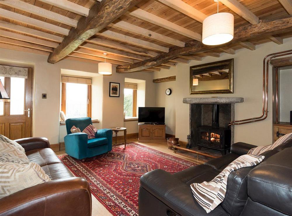 Lovely comfortable living room with beamed ceiling at Dale View in Sedbusk, near Hawes, North Yorkshire