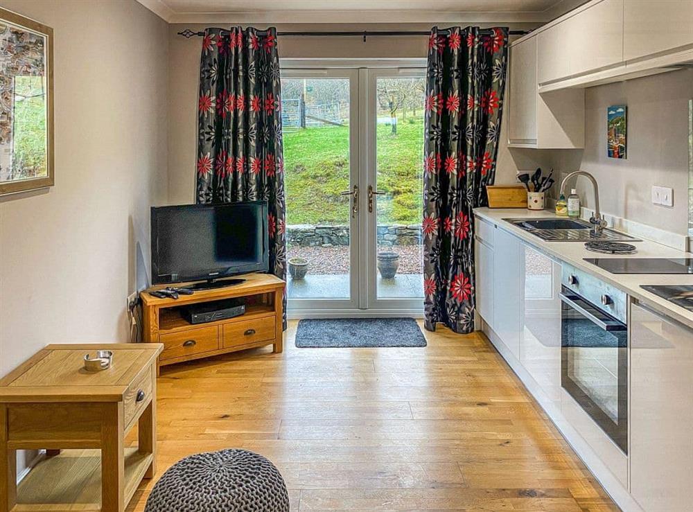 Open plan living space at Dalnafeidh Beag in Appin, Argyll