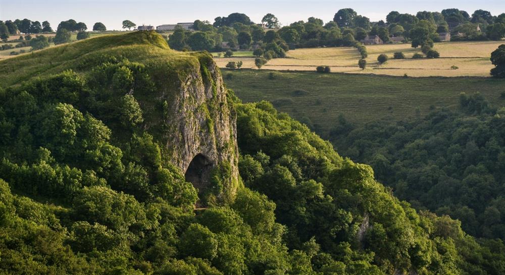 The spectacular view of Thor's Cave, nearby Darfar, Ashbourne, Derbyshire at Darfar in Nr Ashbourne, Derbyshire