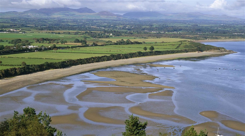 Elevated view of Llanbedrog Beach at Daron in Pwllheli, Gwynedd