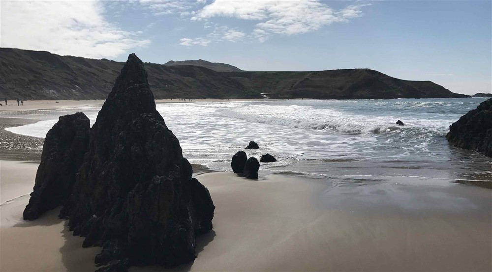 Rocks on Porthor beach in Gwynedd, North Wales at Daron in Pwllheli, Gwynedd