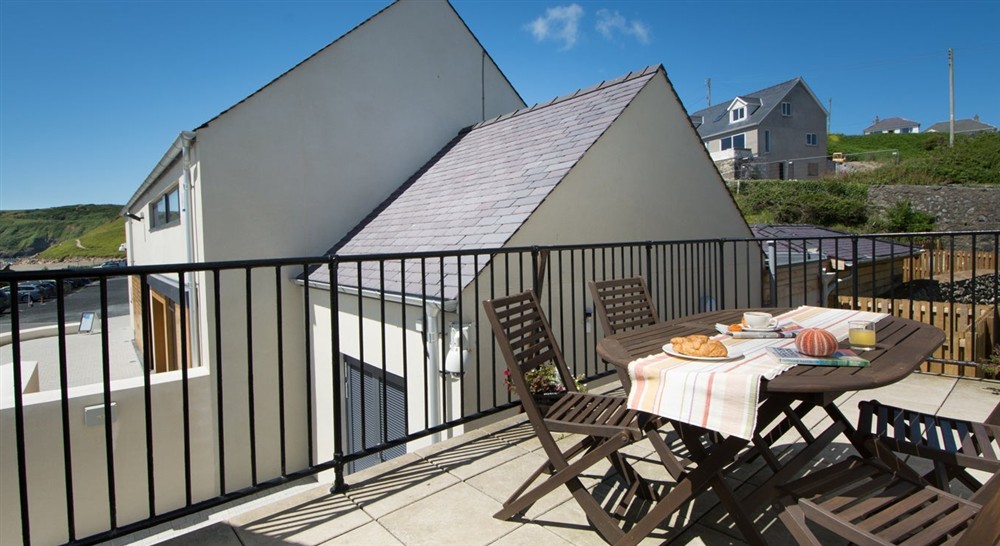 The patio balcony area at Daron in Pwllheli, Gwynedd