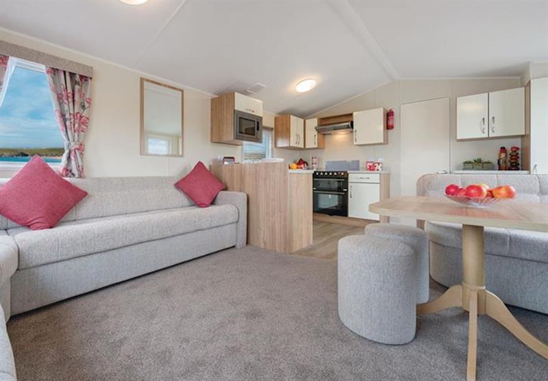 The living room of a Gold Caravan Four Plus at Dartmoor View in Okehampton, North Devon