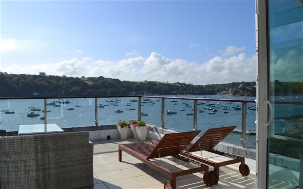 Stunning views of the River River from the private balcony. at Demelza 3 in Helford Passage