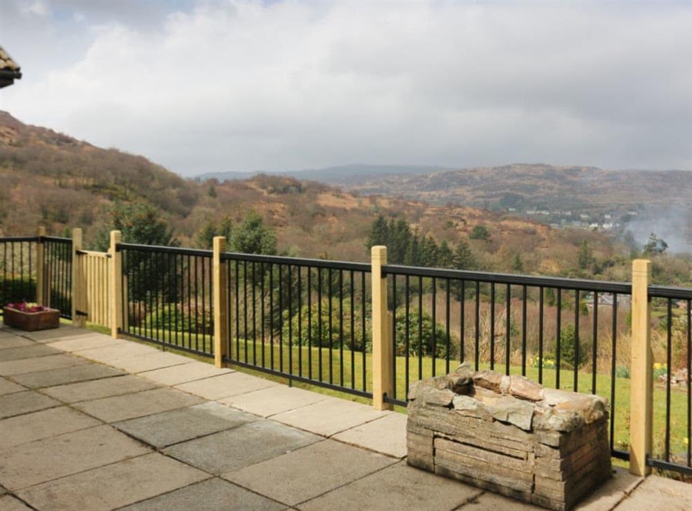 Patio area with amazing far-reaching views at Devana Croft in Tarbert, Agyll and Bute, Argyll