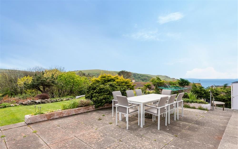 The patio with sea views  at Devon House in Hope Cove