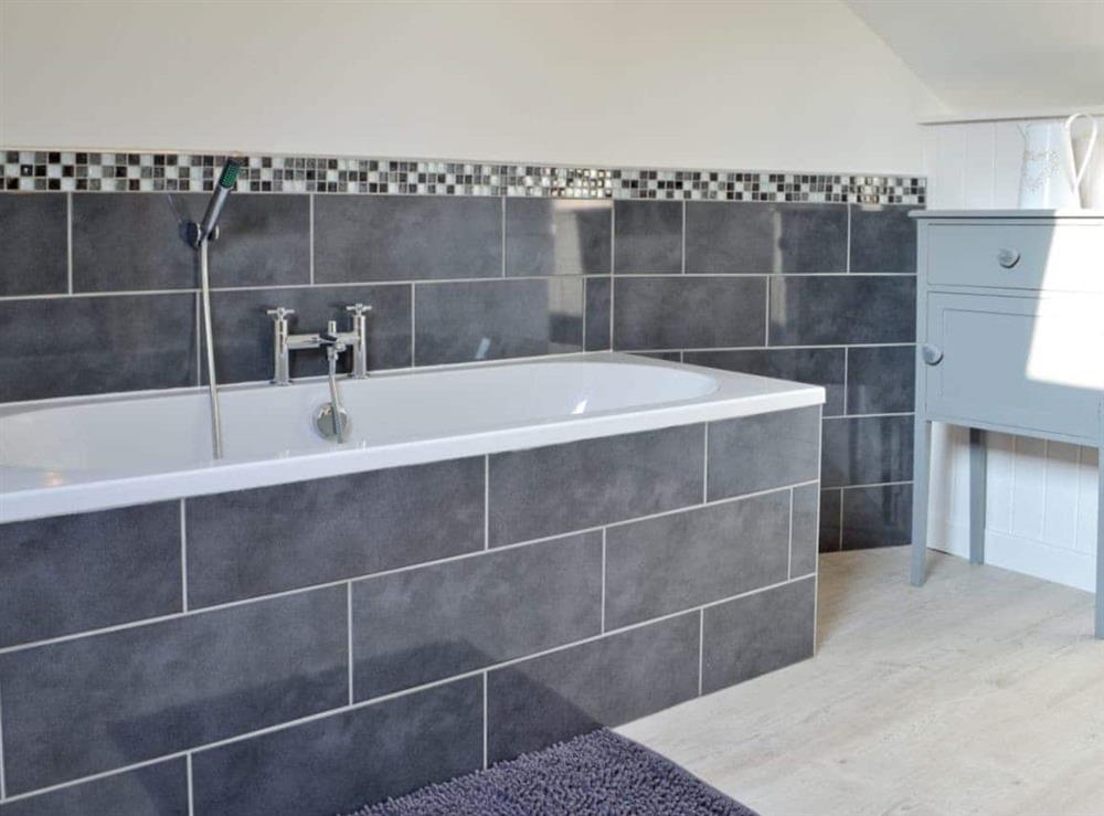 Modern en-suite bathroom at Didfa in Llangoed, near Beaumaris, Gwynedd