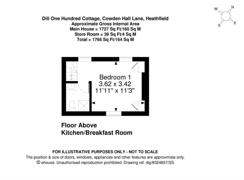 Floor plan of first floor above kitchen/breakfast room at Dill Hundred in Vines Cross, East Sussex., Great Britain