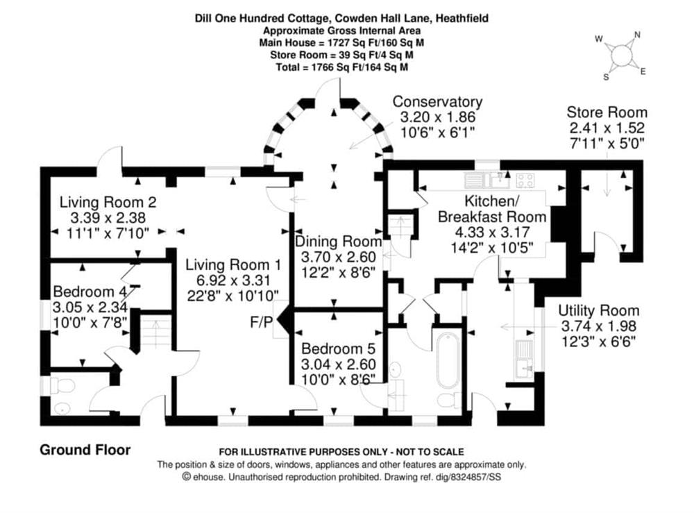 Floor plan of ground floor at Dill Hundred in Vines Cross, East Sussex., Great Britain