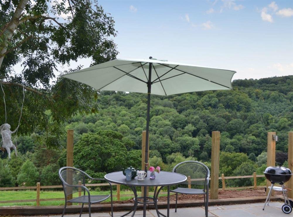 Sitting out area with great views at Divine Cottage in Goodrich, near Ross-on-Wye, Herefordshire