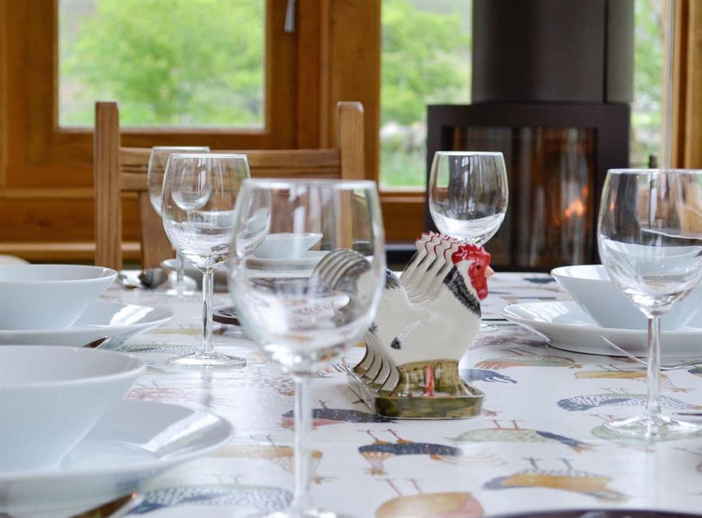 Stylish dining area at Dol Y Clochydd in Llanfachreth, near Dolgellau, Gwynedd