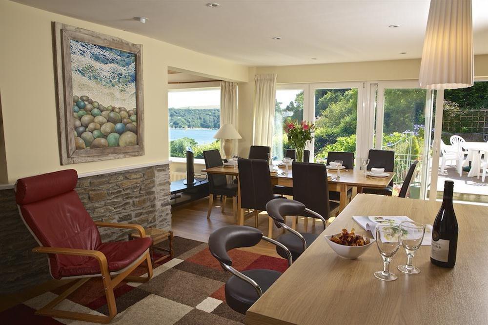 Kitchen/dining area with beautiful sea views at Dolphins in South Sands, Salcombe