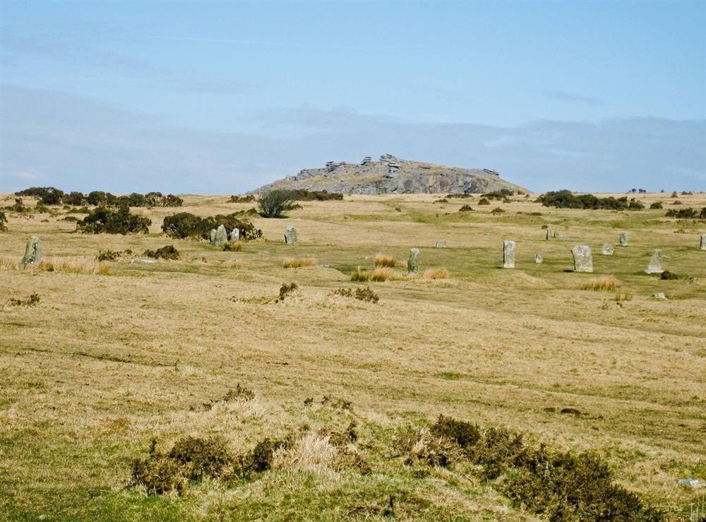 Stone circle on Bodmin Moor at Dove Cottage in Trehingsta, near Callington, Cornwall