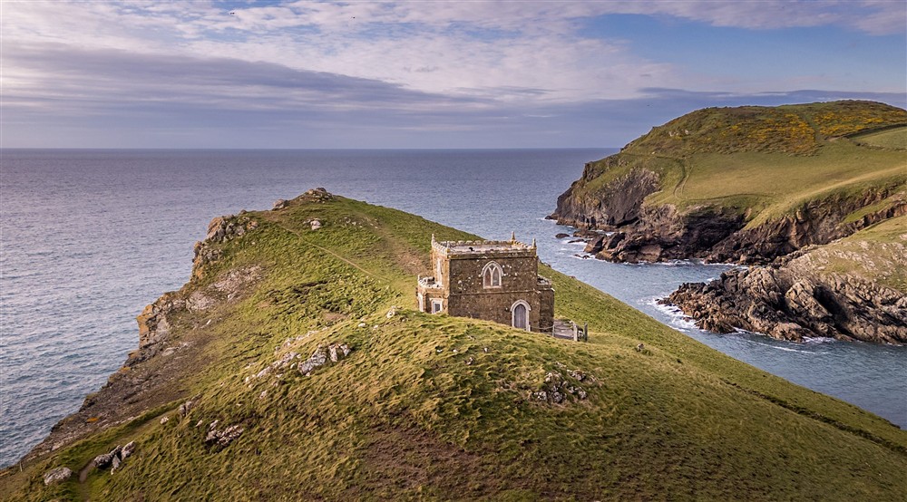 Doyden Castle on the Port Quin headland, overlooking the sea, Cornwall at Doyden Castle in Port Quin, Cornwall