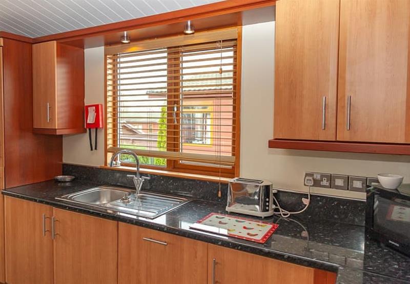 The kitchen in a Lodge 3 Standard at Drummhor Holiday Park in Musselburgh, East Lothian