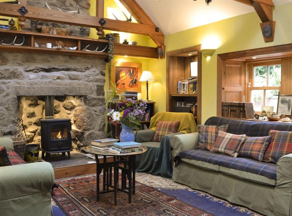 Comfortable lounge with wood burner at Drumniall Cottage in Dinnet, near Aboyne, Aberdeenshire