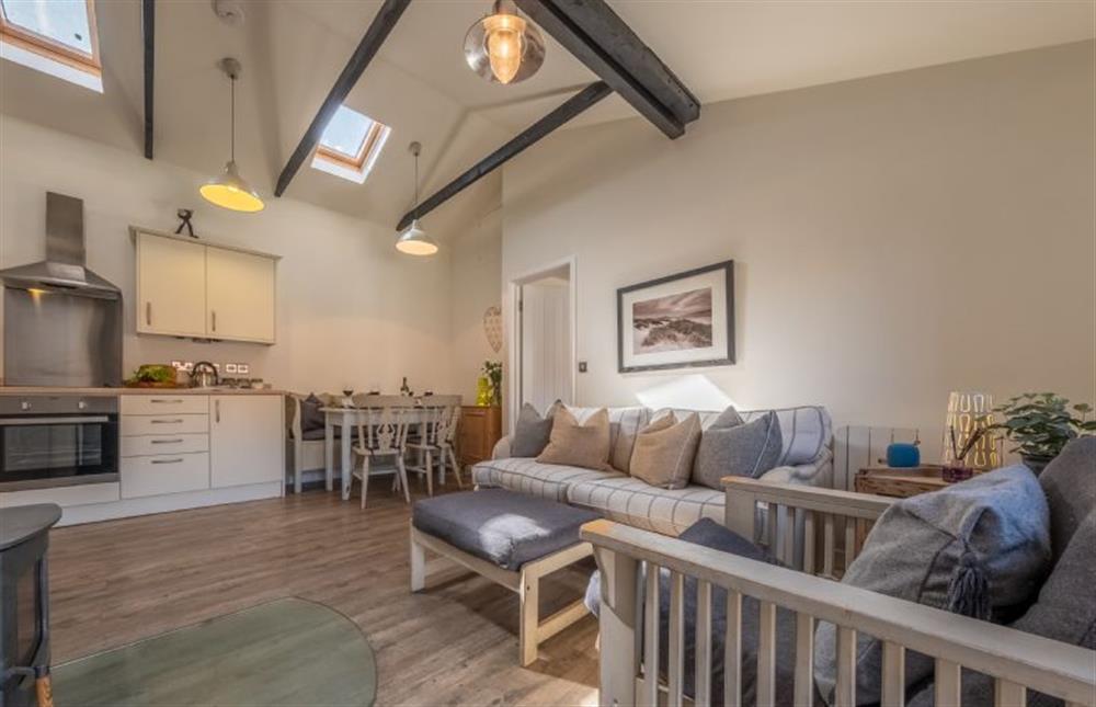 A light and airy open-plan living area at Duffields Cottage, Brancaster near Kings Lynn