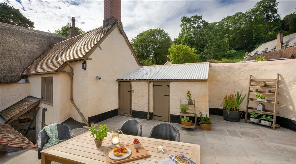 The courtyard at Dunster Keeper's House in Dunster, Somerset