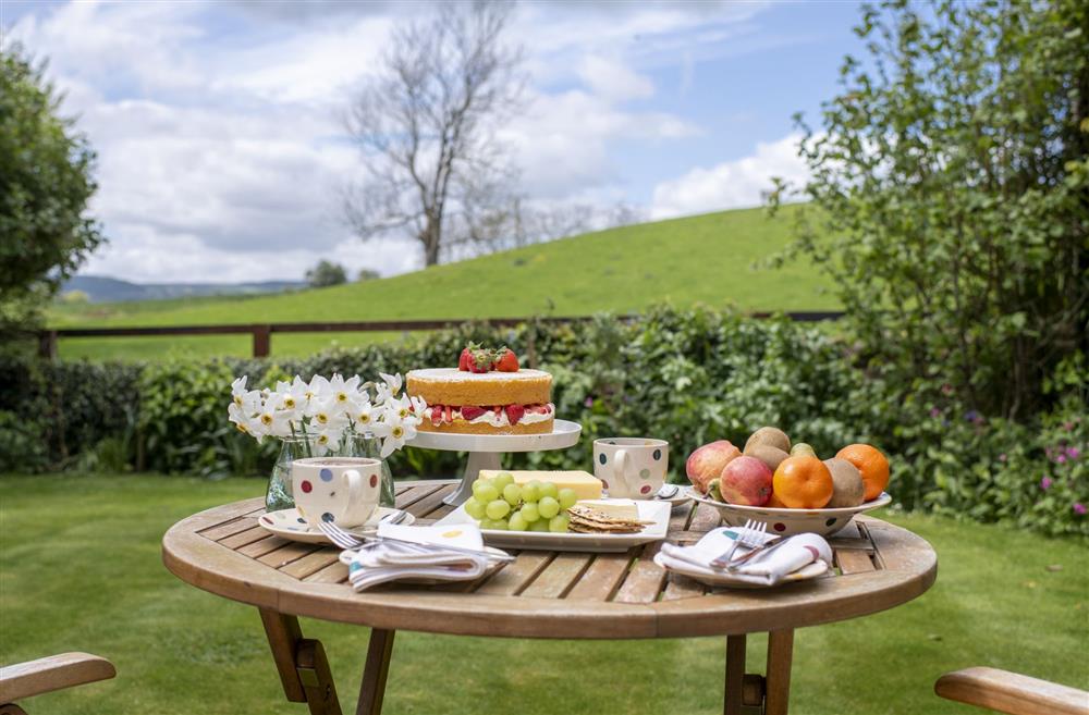 Afternoon tea on the lawn  at Duxey Cottage, Nr Masham, Ripon