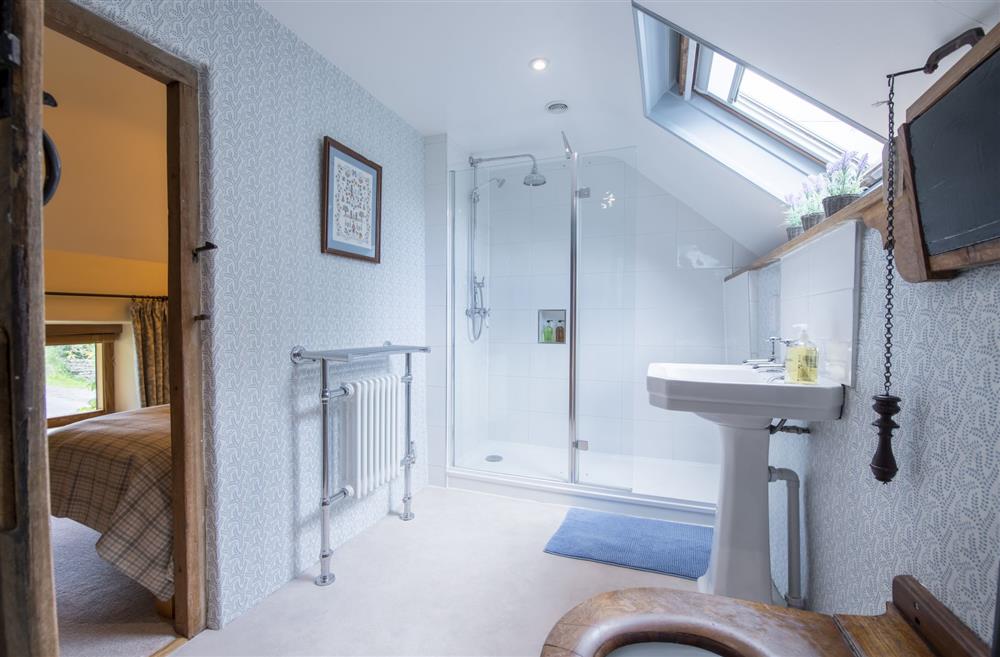 En-suite bathroom with a walk-in shower cubicle at Duxey Cottage, Nr Masham, Ripon