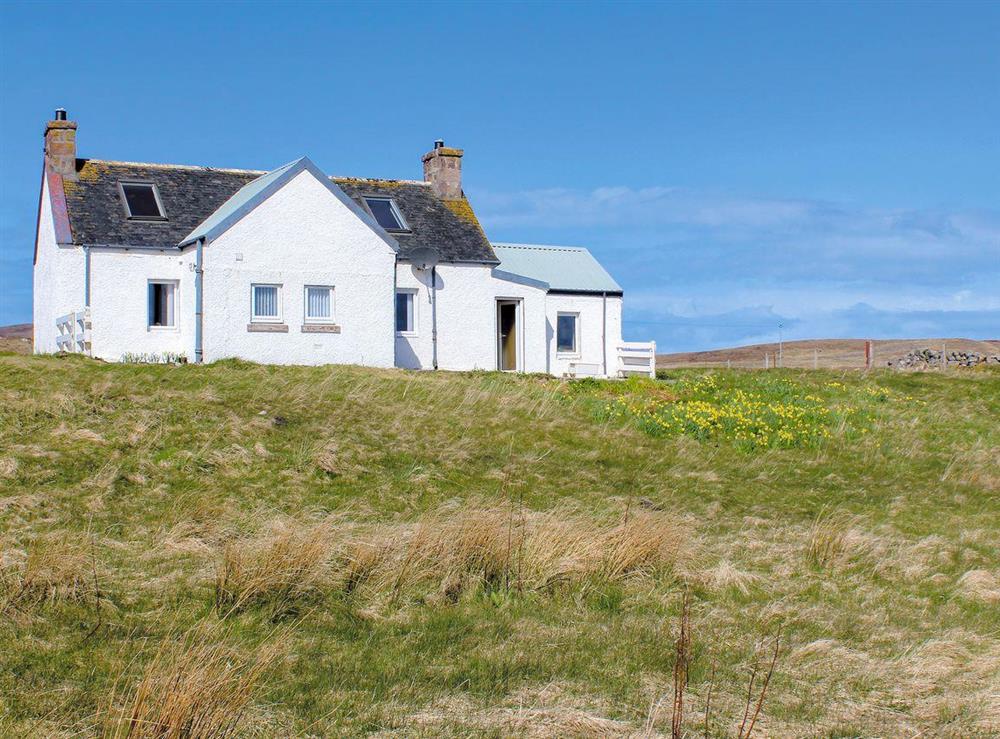 Traditional white-washed stone cottage set on a working croft at Eagle Cottage in near Culkein, Northern Highlands, Sutherland