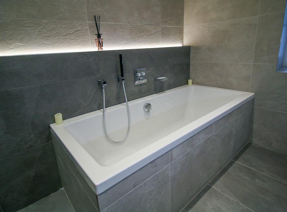 House bathroom with walk-in shower at Easedale Corner in Grasmere, near Ambleside, Cumbria