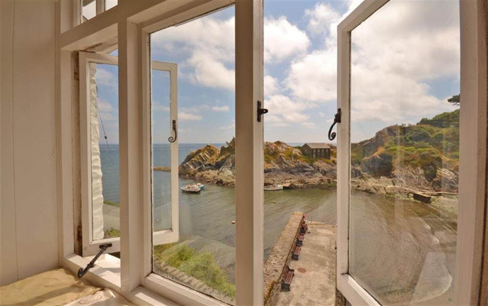 Looking out to sea from the double bedroom window seat at East Cliff in Polperro