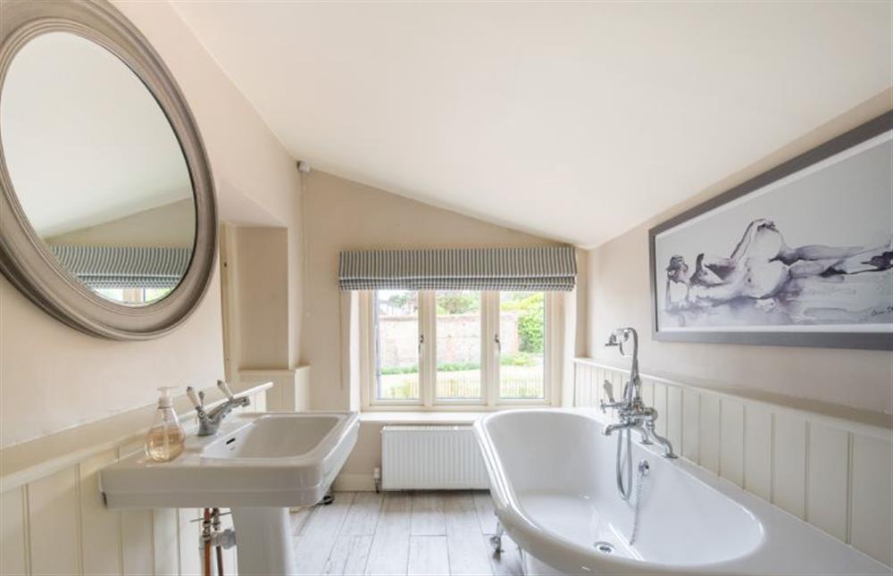 First floor: Family bathroom at Eastgate Cottage and Hideaway, Salthouse near Holt