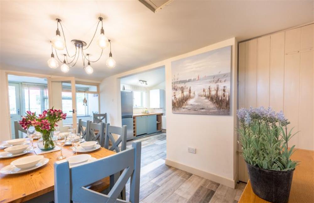 Ground floor: The dining area and kitchen at Eastgate Cottage and Hideaway, Salthouse near Holt