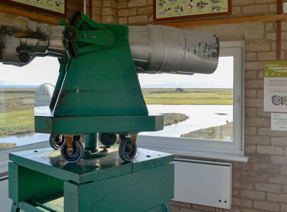 Impressive binoculars in the observation tower at Eastpark Farmhouse in Caerlaverock, near Dumfries, Dumfries and Galloway, Dumfriesshire