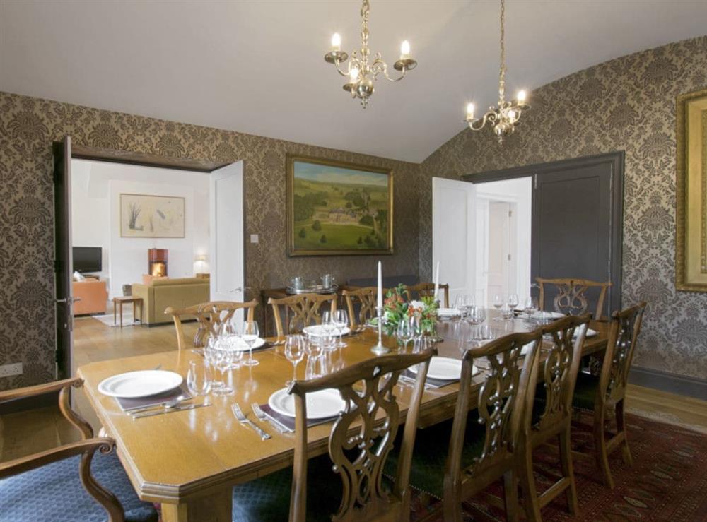 Classical dining room adjoins the living room at Eden in Broughton, near Skipton, North Yorkshire