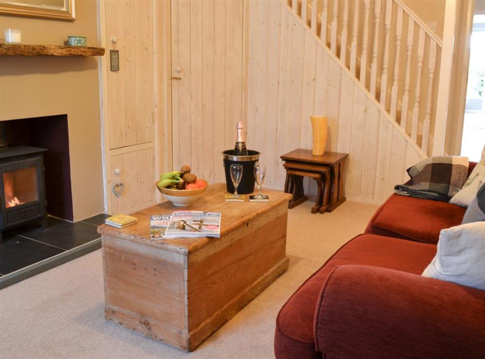 Cosy living room with wood burner at Eden House Holiday Cottage in Pickering, North Yorkshire