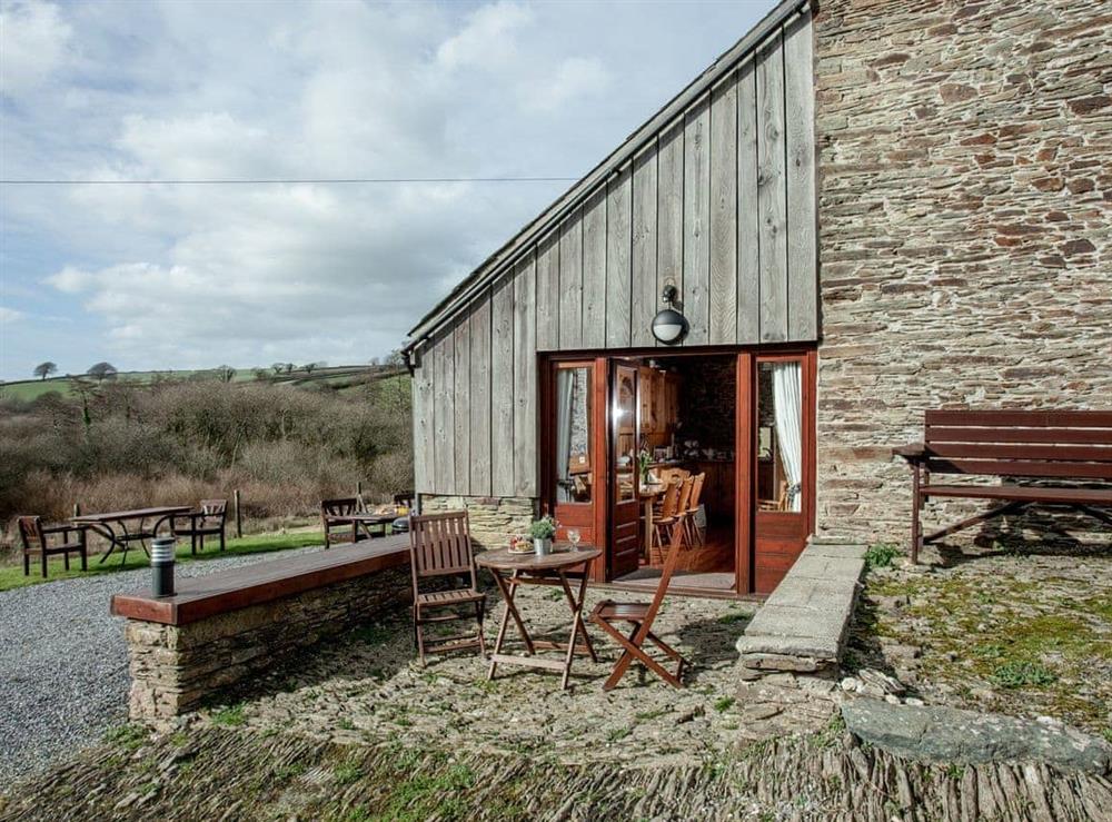 Outdoor area at Edgecombe Barn in Bow Creek, Nr Totnes, South Devon., Great Britain