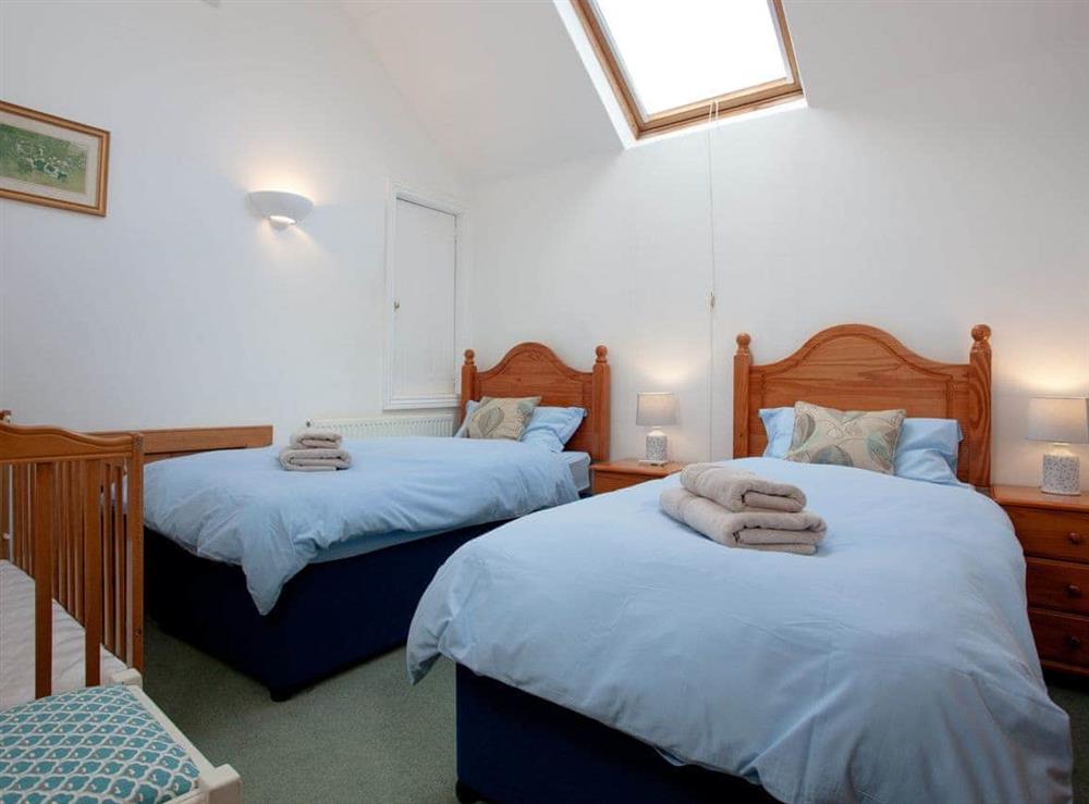 Twin bedroom at Edgecombe Barn in Bow Creek, Nr Totnes, South Devon., Great Britain