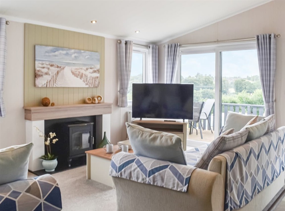 Open plan living space at Edmonton Lodge in Doublebois, near Liskeard, Cornwall