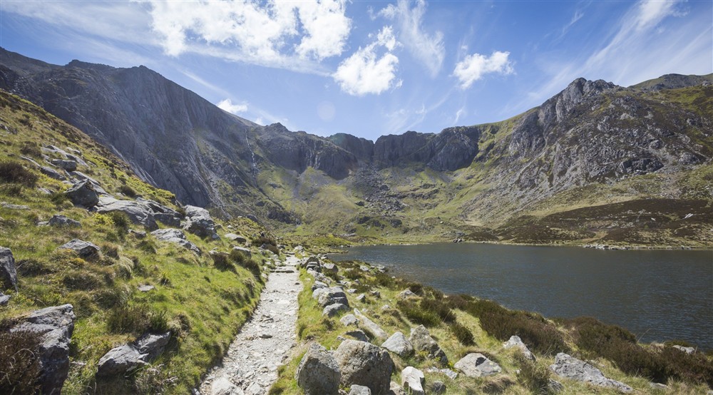 View of the Idwal Slabs in Cwm Idwal Valley, Carneddau and Glyderau, Gwynedd, Wales at Egryn in Nr Barmouth, Gwynedd