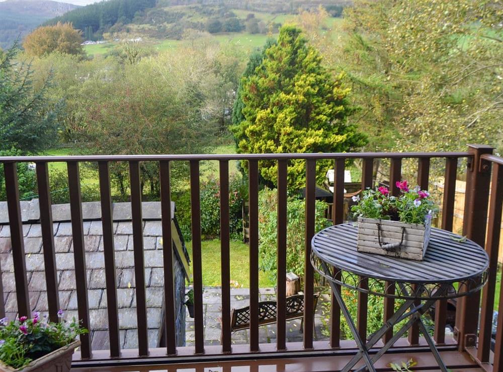 Small balcony overlooking the peaceful countryside at Eirianfa in Penmachno, near Betws-y-Coed, Conwy, Gwynedd