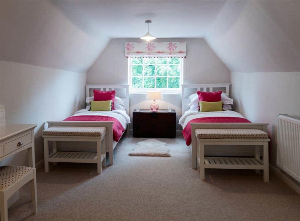 Attic twin bedroom at Eldred House in Layer-de-la-Haye, near Colchester, Essex