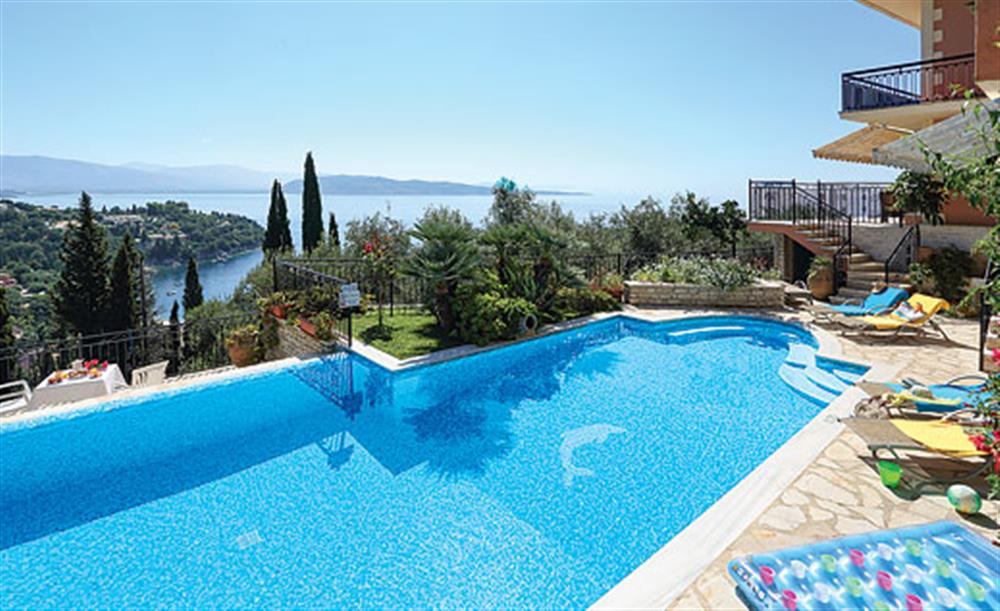 Swimming pool and sea views at Eleni, Kalami Corfu, Greece